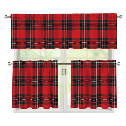 Red Scottish Tartan Pattern Print 3 Piece Kitchen Curtains