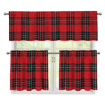 Red Scottish Tartan Pattern Print 3 Piece Kitchen Curtains