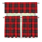 Red Scottish Tartan Pattern Print 3 Piece Kitchen Curtains