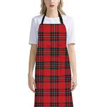 Red Scottish Tartan Pattern Print Bib Apron With Pocket