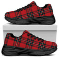 Red Scottish Tartan Pattern Print Black Chunky Shoes
