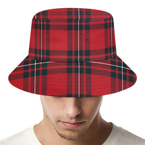 Red Scottish Tartan Pattern Print Bucket Hat