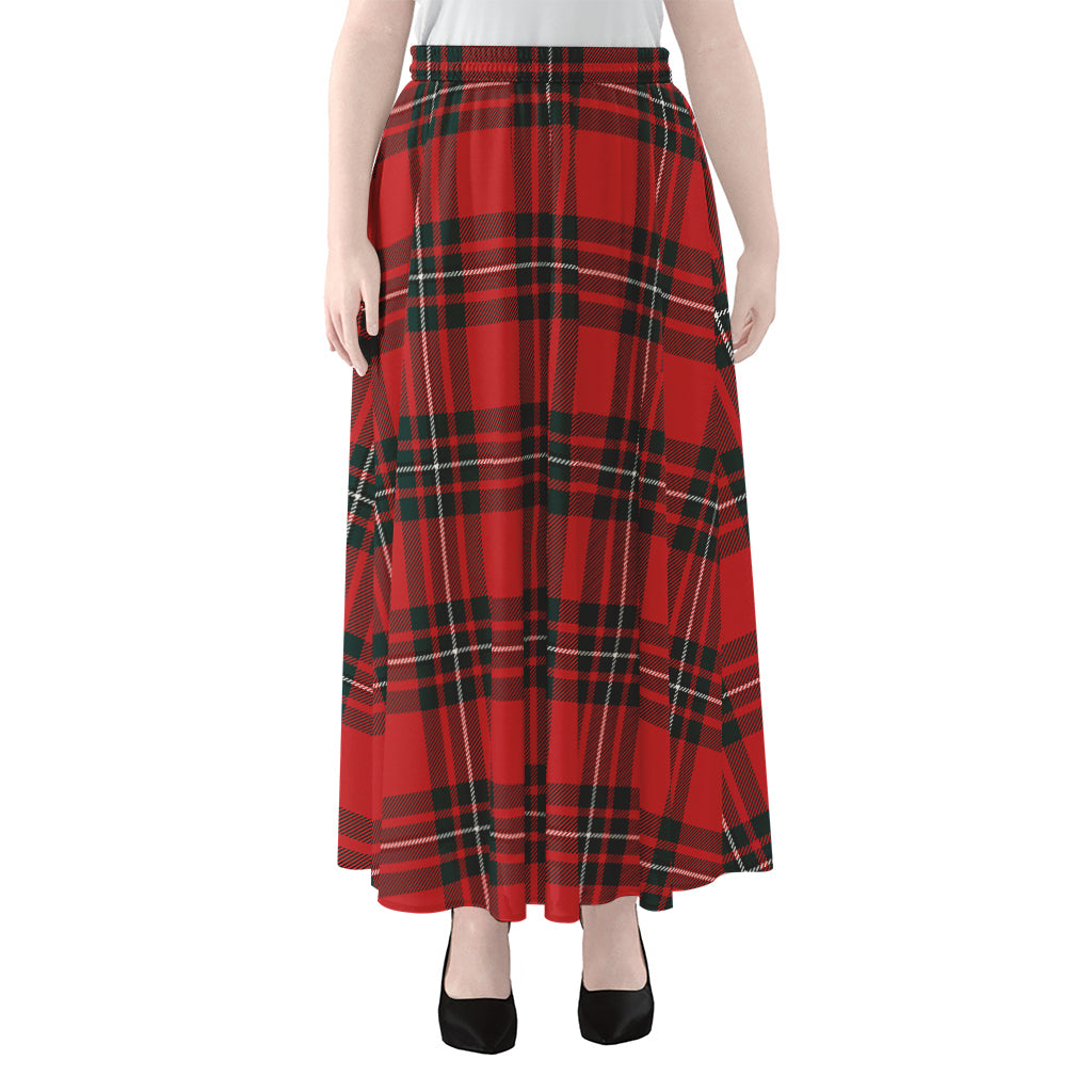 Red Scottish Tartan Pattern Print Chiffon Maxi Skirt