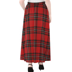 Red Scottish Tartan Pattern Print Chiffon Maxi Skirt