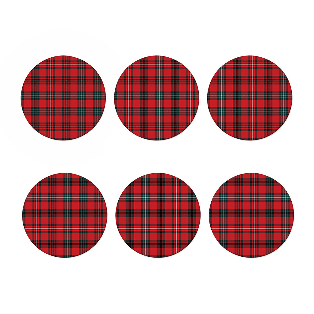 Red Scottish Tartan Pattern Print Coaster Set
