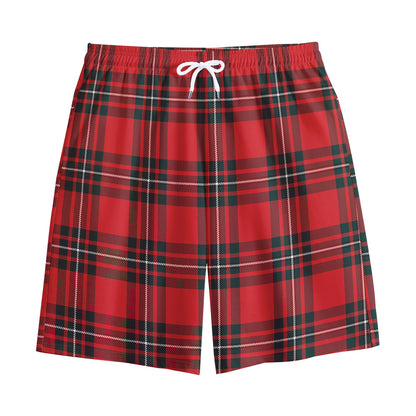 Red Scottish Tartan Pattern Print Cotton Shorts