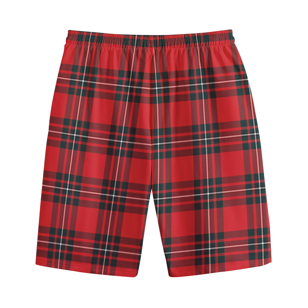 Red Scottish Tartan Pattern Print Cotton Shorts