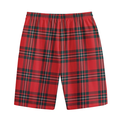 Red Scottish Tartan Pattern Print Cotton Shorts