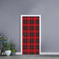 Red Scottish Tartan Pattern Print Door Sticker