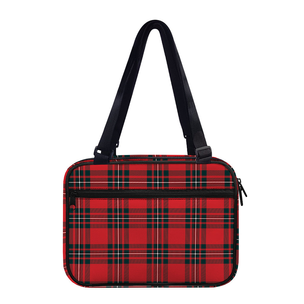 Red Scottish Tartan Pattern Print Double Strap Bible Bag