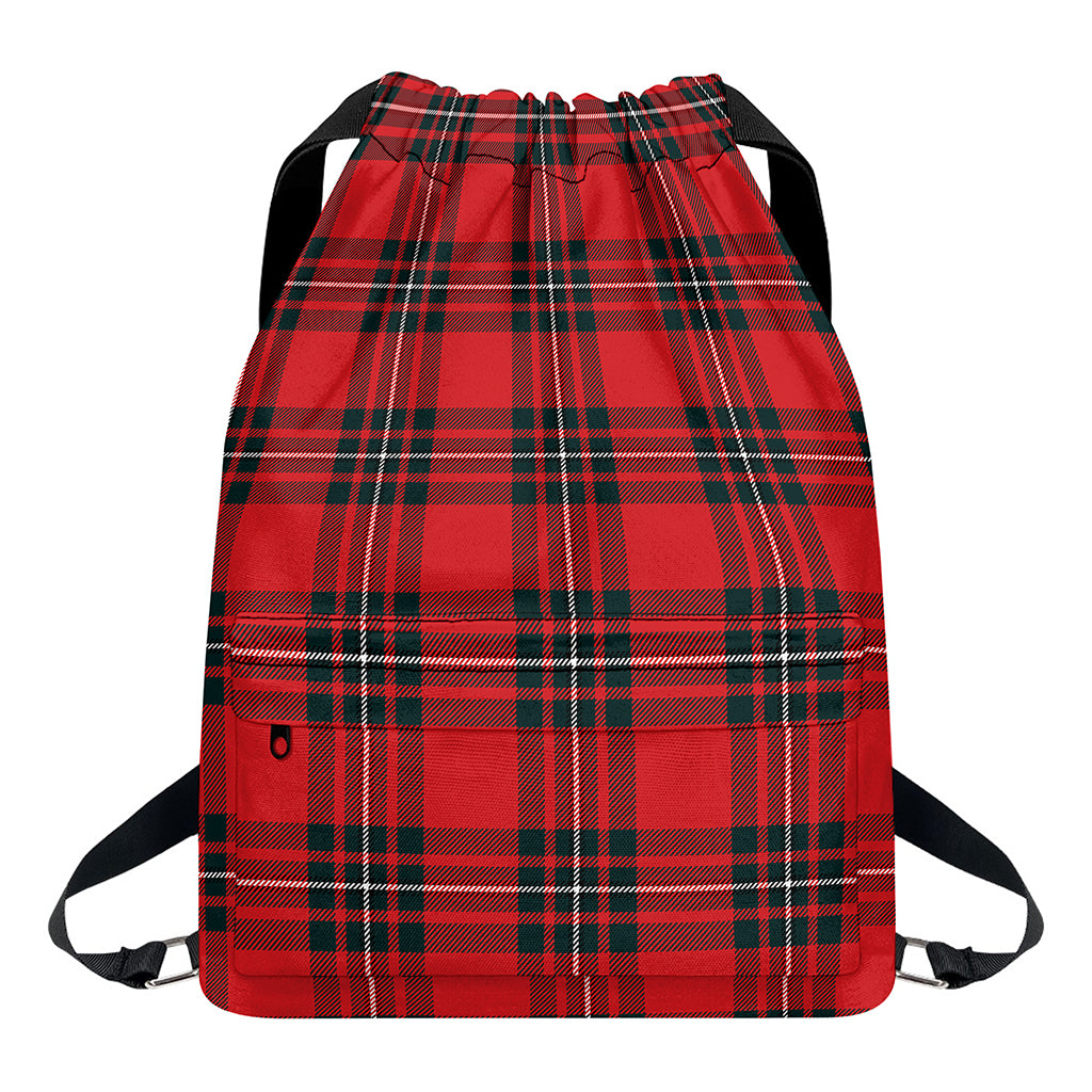 Red Scottish Tartan Pattern Print Drawstring Backpack