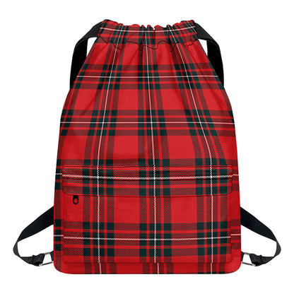 Red Scottish Tartan Pattern Print Drawstring Backpack
