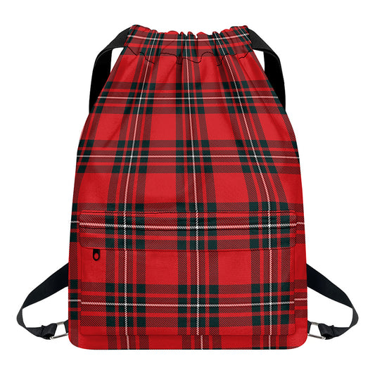 Red Scottish Tartan Pattern Print Drawstring Backpack