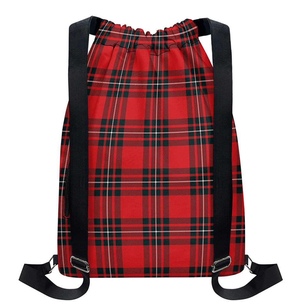 Red Scottish Tartan Pattern Print Drawstring Backpack