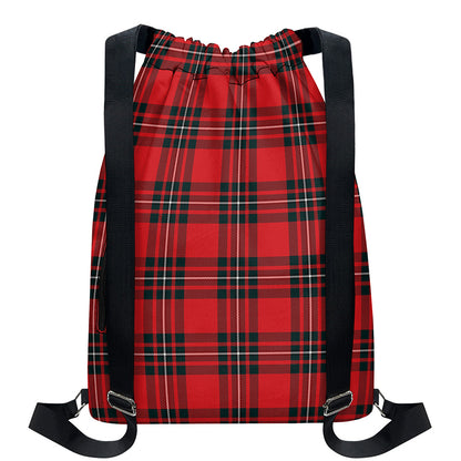 Red Scottish Tartan Pattern Print Drawstring Backpack