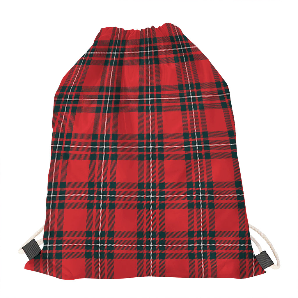 Red Scottish Tartan Pattern Print Drawstring Bag