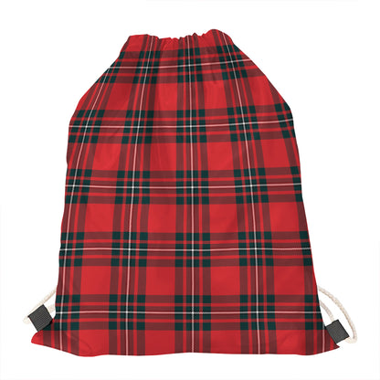 Red Scottish Tartan Pattern Print Drawstring Bag