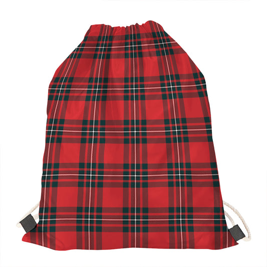 Red Scottish Tartan Pattern Print Drawstring Bag