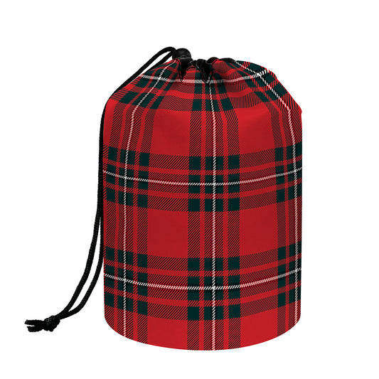 Red Scottish Tartan Pattern Print Drawstring Makeup Bag