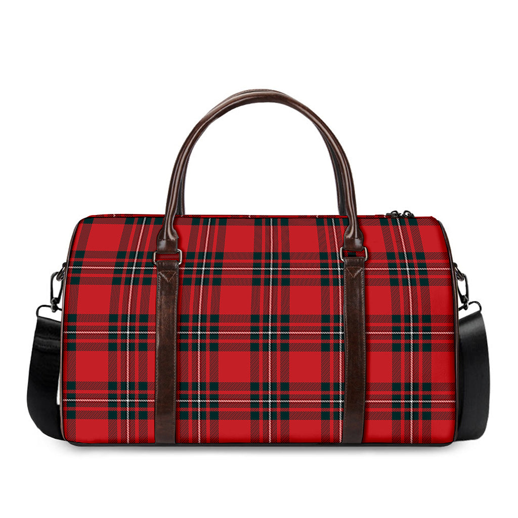 Red Scottish Tartan Pattern Print Duffle Bag
