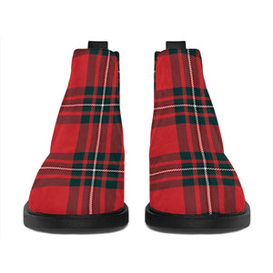 Red Scottish Tartan Pattern Print Flat Ankle Boots