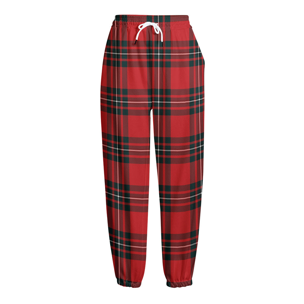 Red Scottish Tartan Pattern Print Fleece Lined Knit Pants