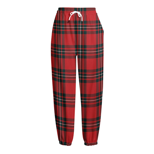 Red Scottish Tartan Pattern Print Fleece Lined Knit Pants