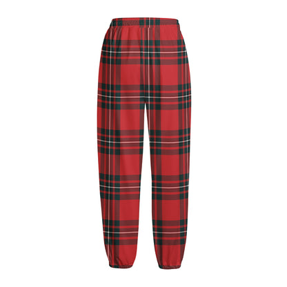 Red Scottish Tartan Pattern Print Fleece Lined Knit Pants