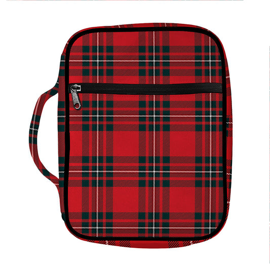 Red Scottish Tartan Pattern Print Front Pocket Bible Bag