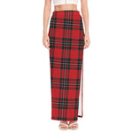 Red Scottish Tartan Pattern Print High Slit Maxi Skirt