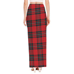 Red Scottish Tartan Pattern Print High Slit Maxi Skirt