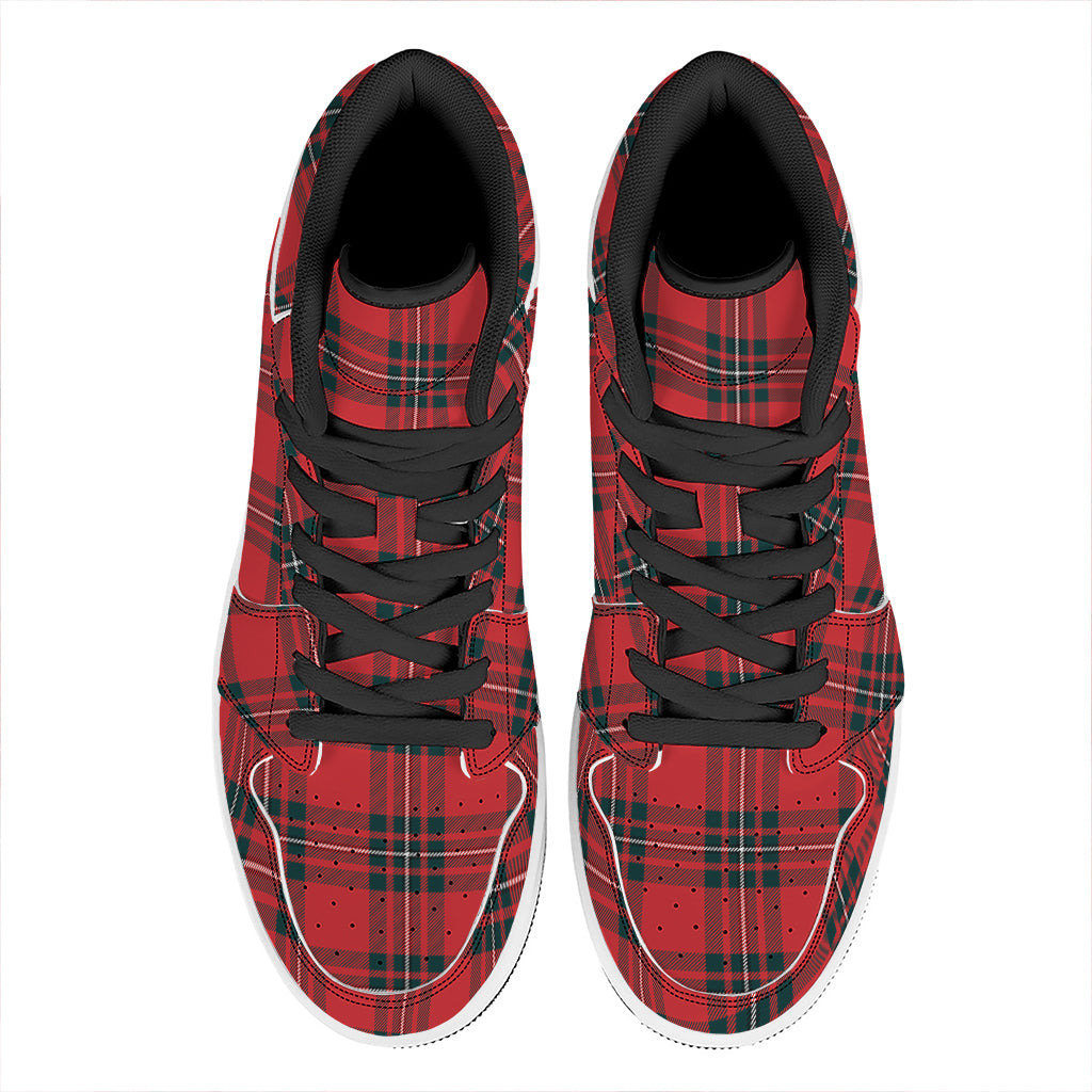 Red Scottish Tartan Pattern Print High Top Leather Sneakers