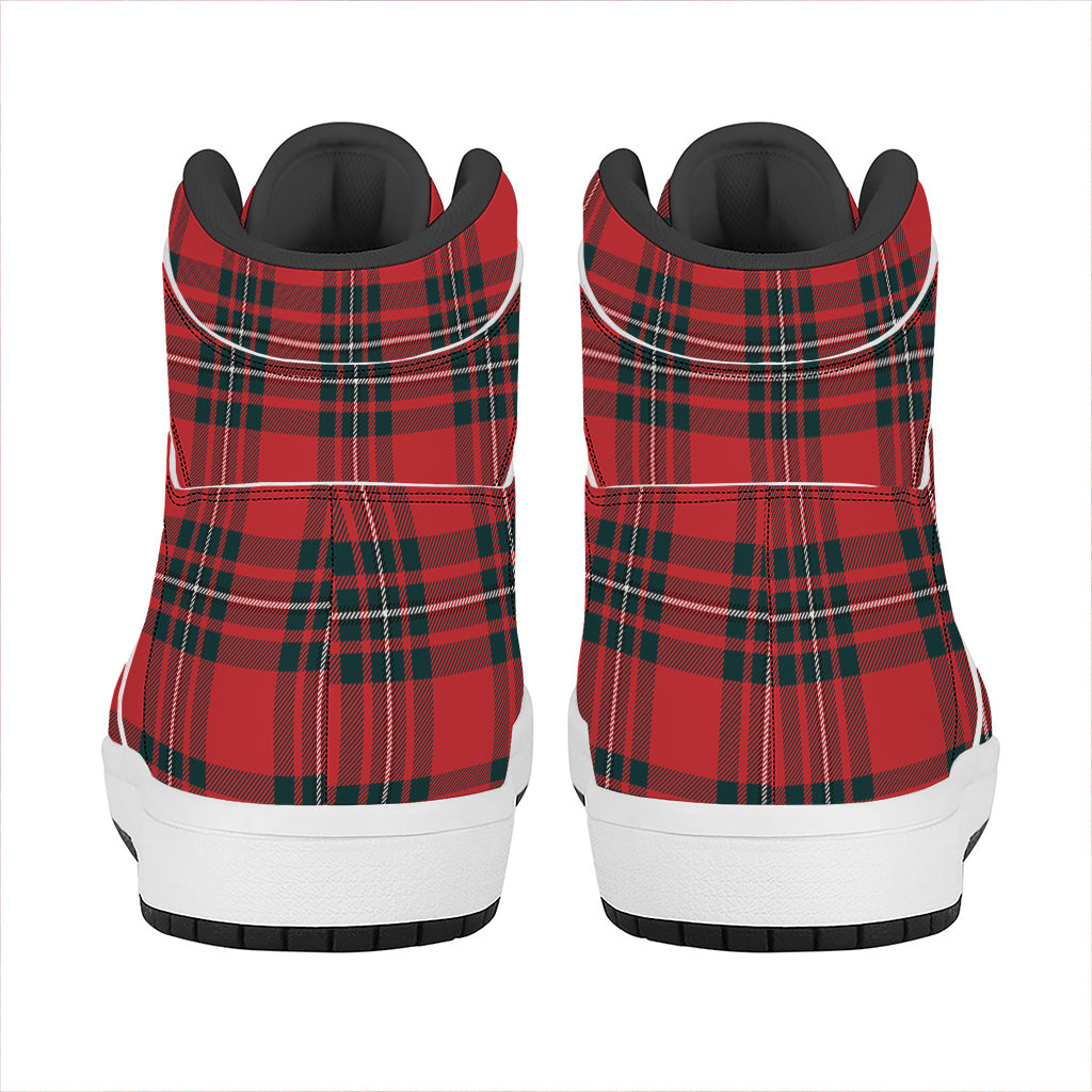 Red Scottish Tartan Pattern Print High Top Leather Sneakers