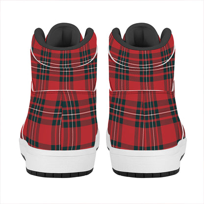 Red Scottish Tartan Pattern Print High Top Leather Sneakers