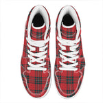 Red Scottish Tartan Pattern Print High Top Leather Sneakers