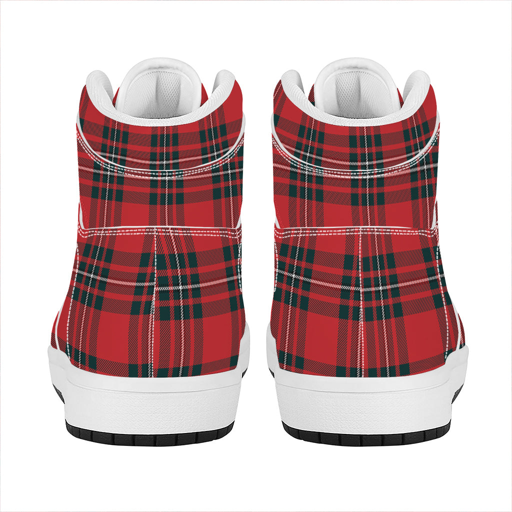 Red Scottish Tartan Pattern Print High Top Leather Sneakers