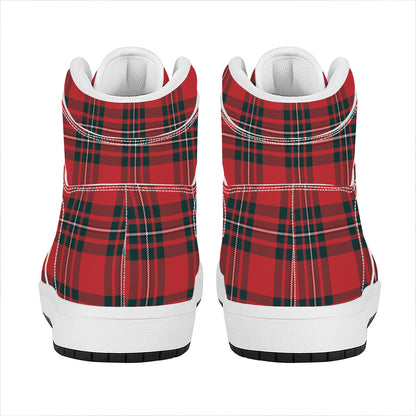 Red Scottish Tartan Pattern Print High Top Leather Sneakers