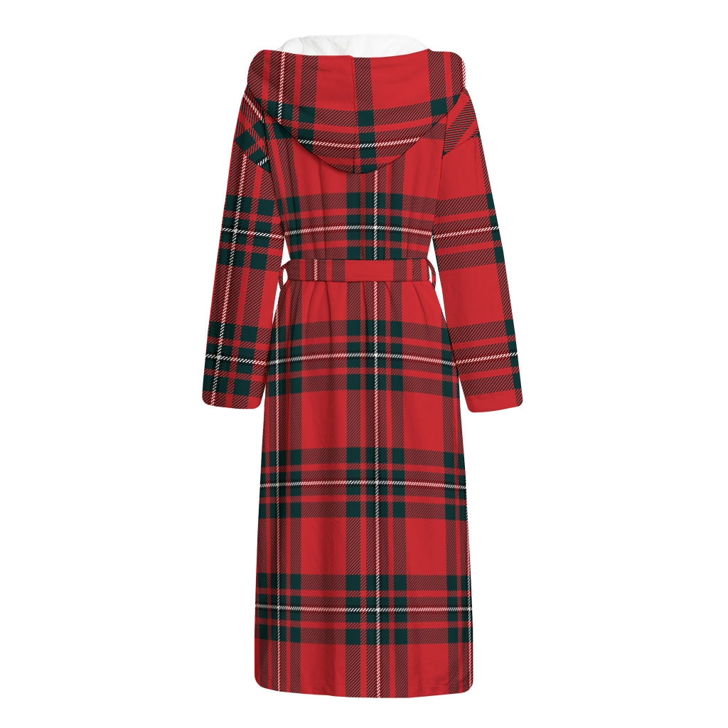 Red Scottish Tartan Pattern Print Hooded Bathrobe