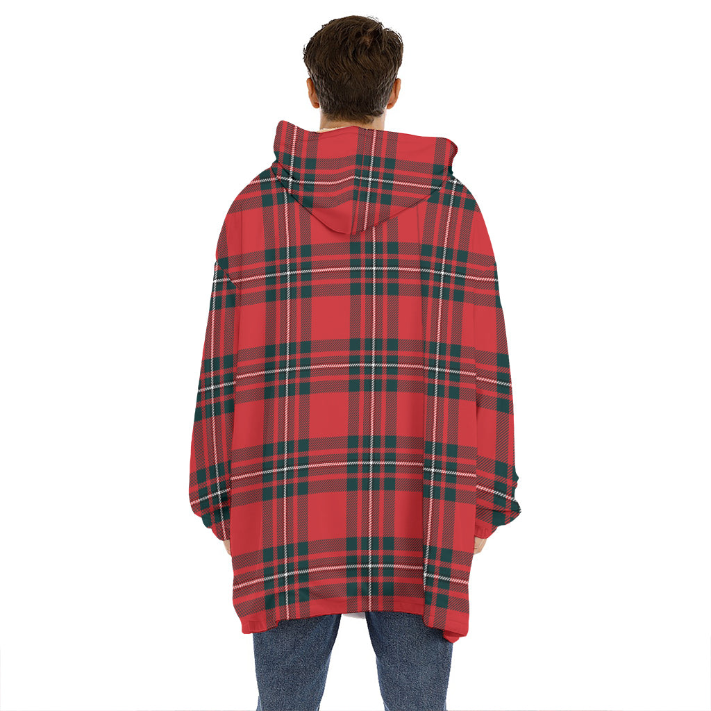 Red Scottish Tartan Pattern Print Hoodie Blanket