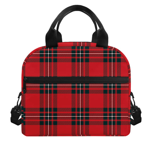 Red Scottish Tartan Pattern Print Insulated Lunch Bag