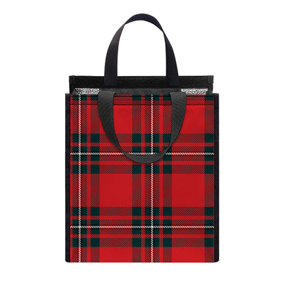 Red Scottish Tartan Pattern Print Insulated Lunch Tote