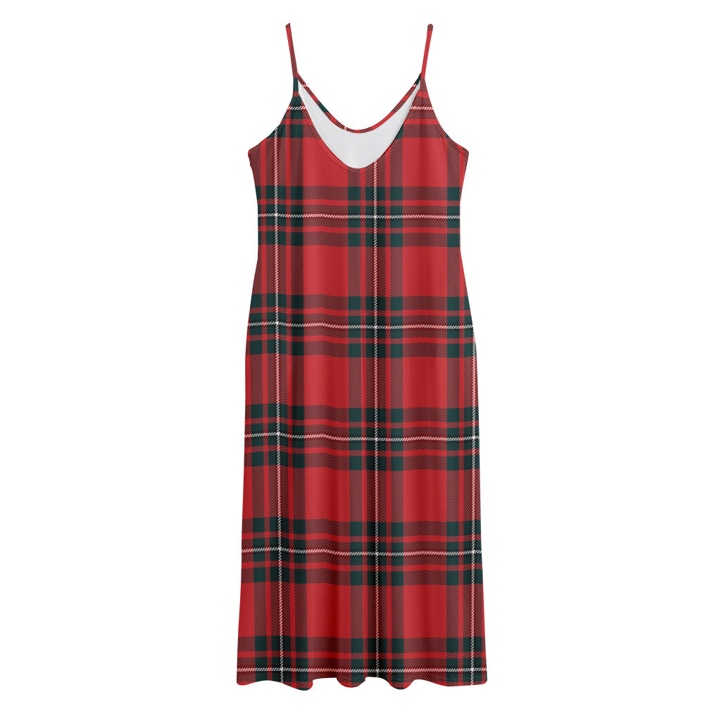 Red Scottish Tartan Pattern Print Jersey Midi Cami Dress