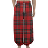 Red Scottish Tartan Pattern Print Lantern Pants