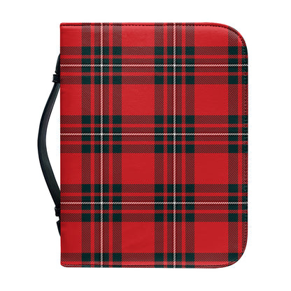 Red Scottish Tartan Pattern Print Leather Bible Cover