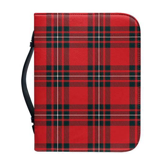 Red Scottish Tartan Pattern Print Leather Bible Cover