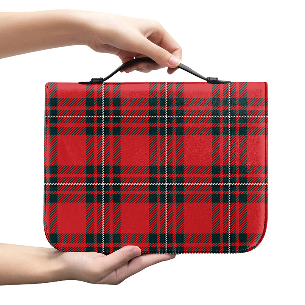 Red Scottish Tartan Pattern Print Leather Bible Cover