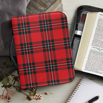 Red Scottish Tartan Pattern Print Leather Bible Cover
