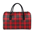 Red Scottish Tartan Pattern Print Leather Duffel Bag