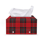 Red Scottish Tartan Pattern Print Leather Tissue Box Cover
