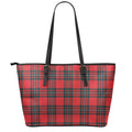 Red Scottish Tartan Pattern Print Leather Tote Bag With Zipper